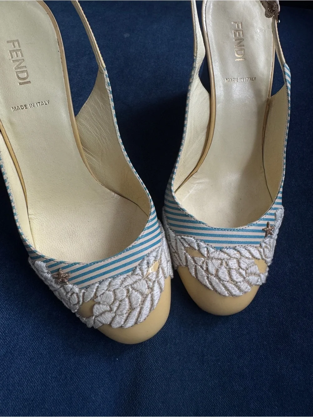 Fendi Leather Printed Slingback Wedge‎ Pumps Size 7